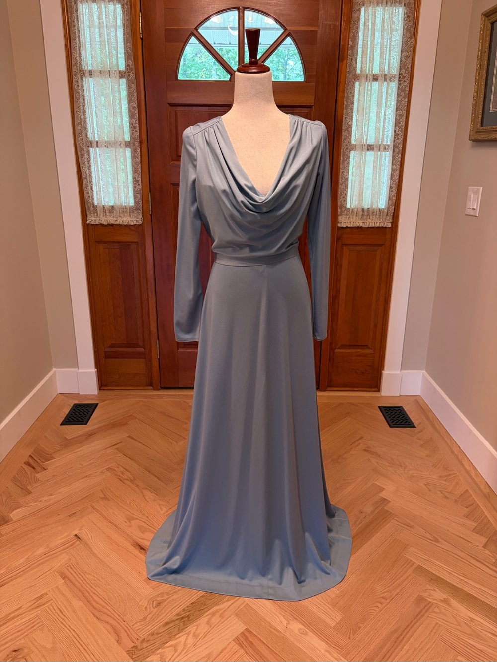 Kay Unger Dusty Blue Long Sleeve Maxi Dress